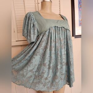 Free People Sunrise To Sunset Top In Malachite Floral Lace Desugn  Blouse